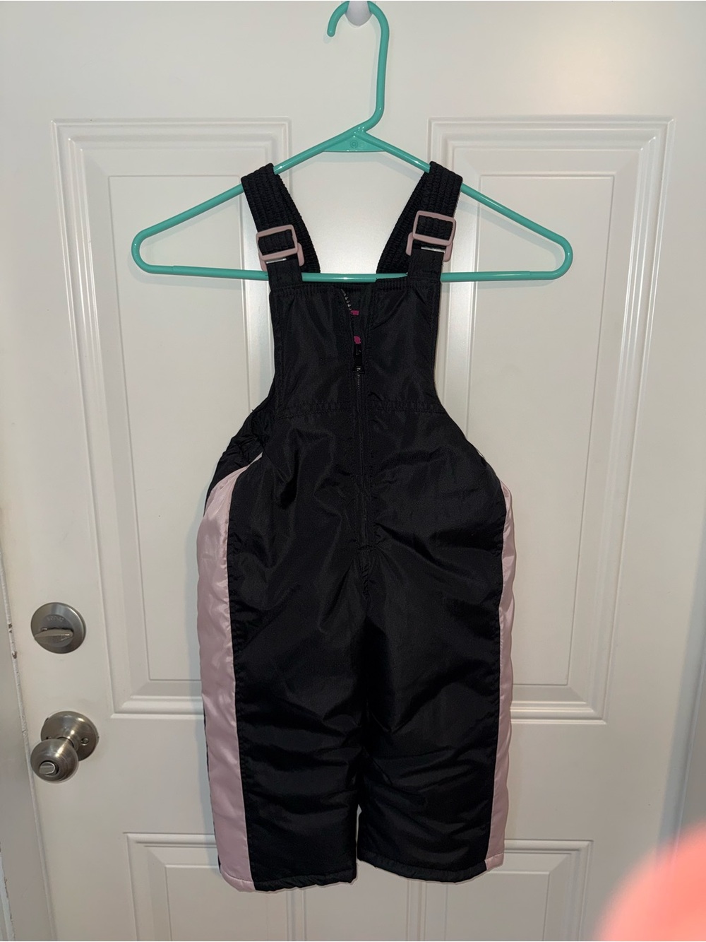 Kids Black and Light Pink Insulated Snow Bibs